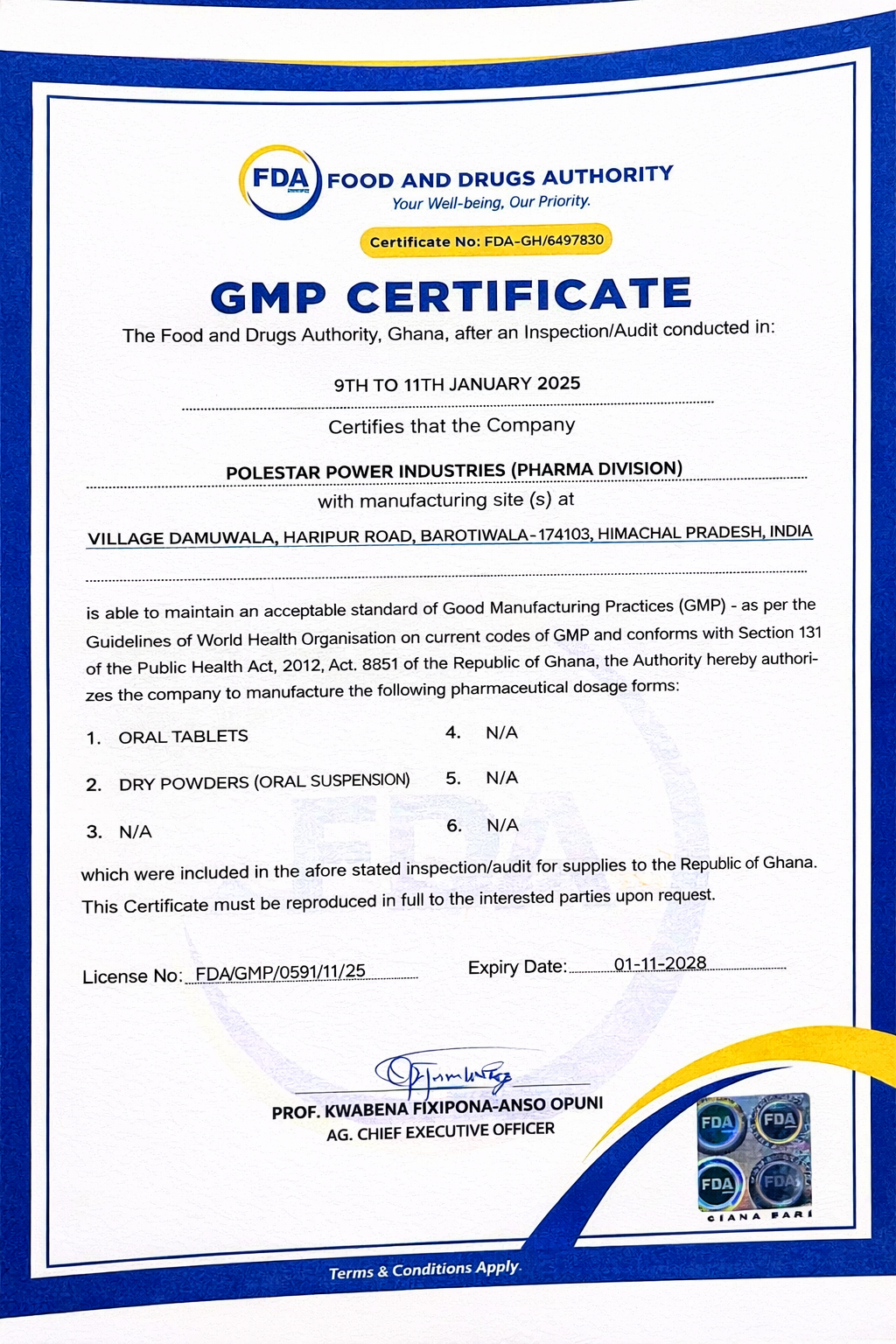 WHO GMP Certificate